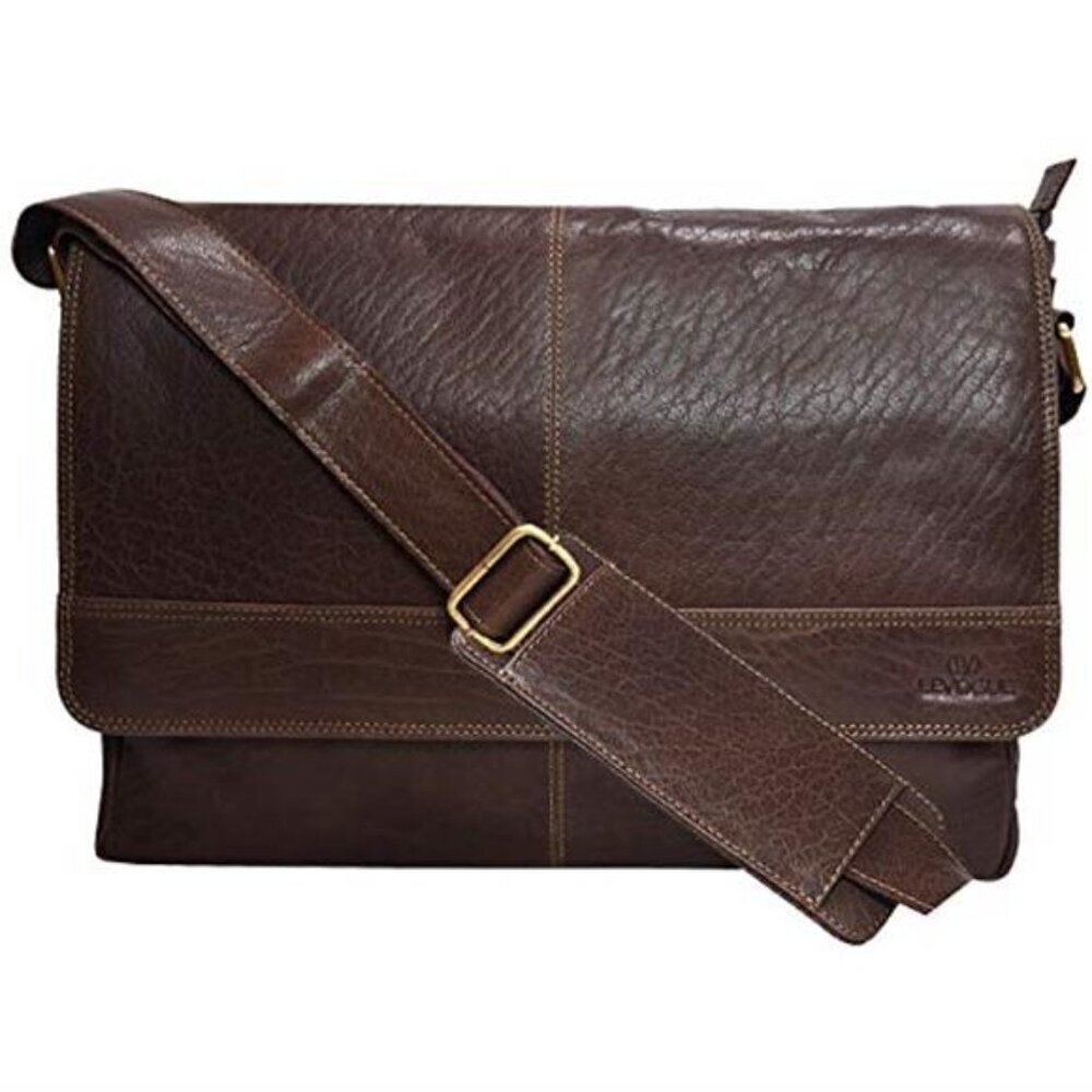 Leather Laptop Messenger Bag 14" for Men Briefcase